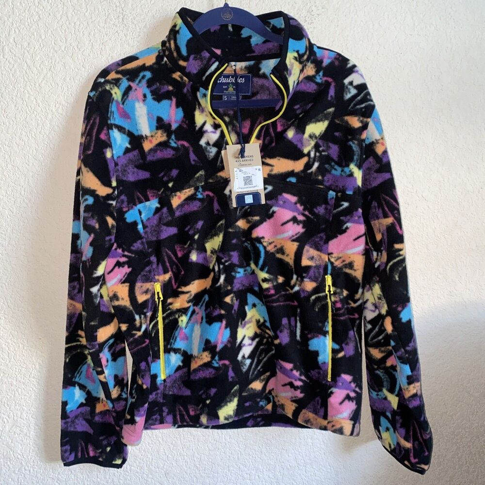 new Chubbies fleece sweater Show Stopper Quarter Zip S 80s 90s Wild Art city